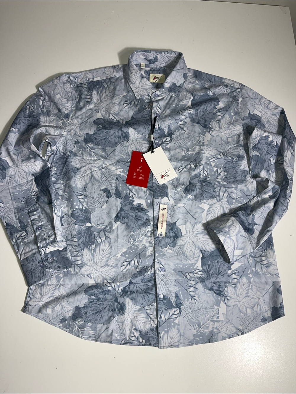 Sundry Men's Light Blue Leaf-Print Button-Down Shirt